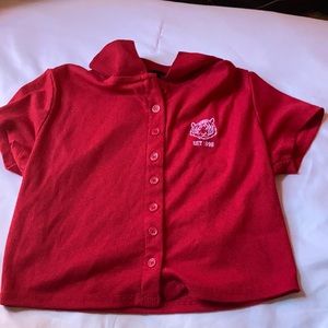 Small, Cropped, Collared, Red, Button Up shirt, S